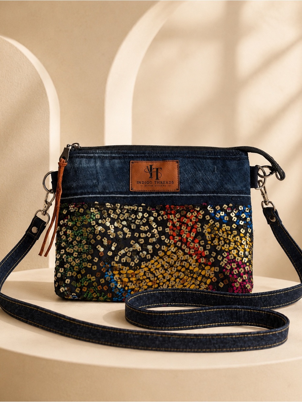 One-of-a-Kind Colorful Upcycled Denim Crossbody Bag